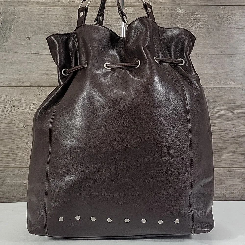 Anthropologie Elegant Brown Studded Leather Tote Bag